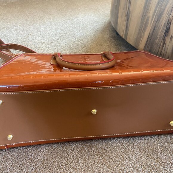 Arcadia Italian Vacchetta Trims Patent Leather Satchel TOTE - Picture 5 of 6